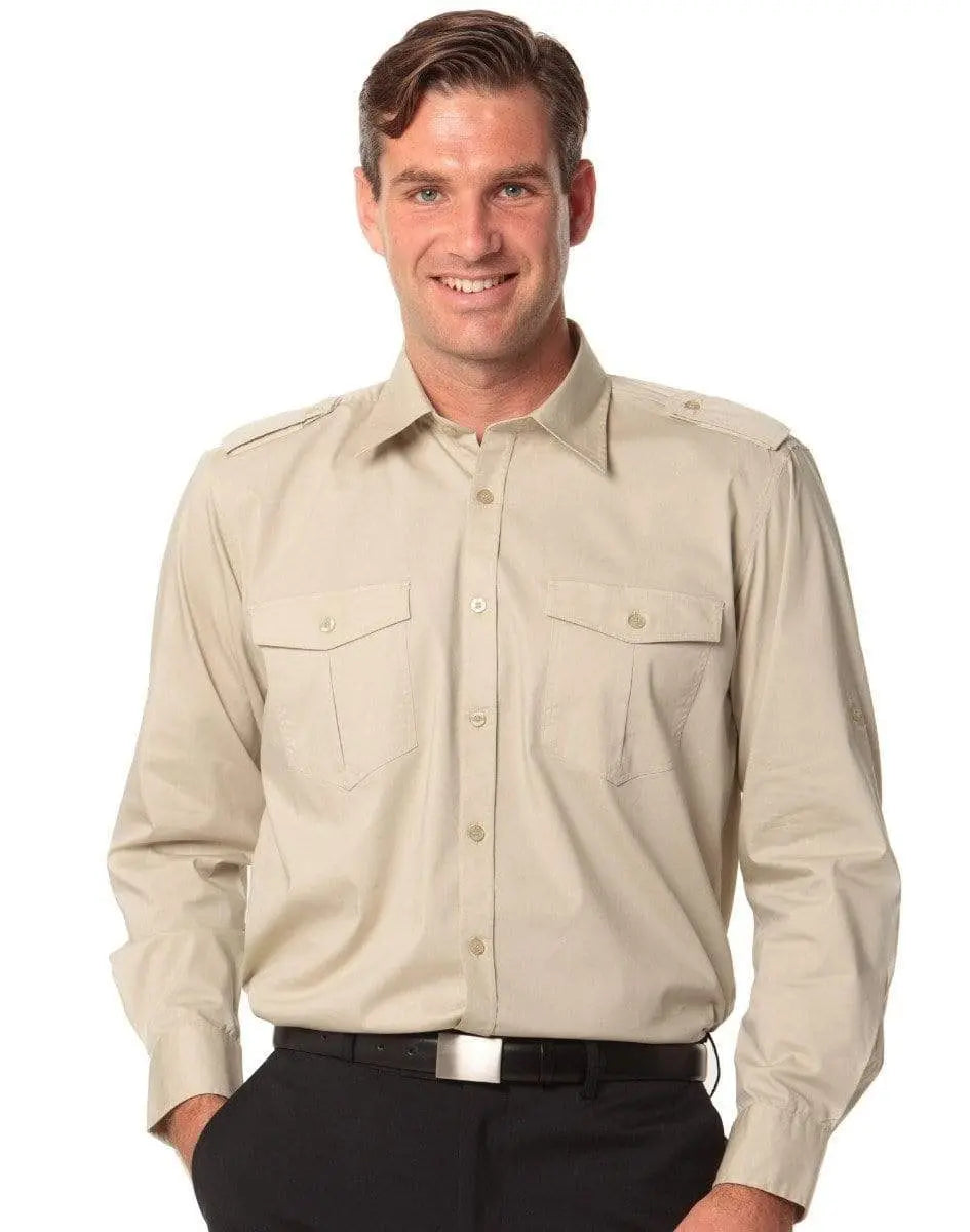 BENCHMARK Men's Long Sleeve Military Shirt M7912 Corporate Wear Benchmark Sand S